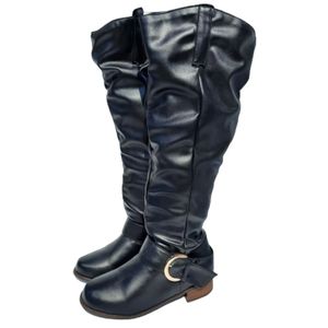 Black vinyl knee high boots. Size 8.5